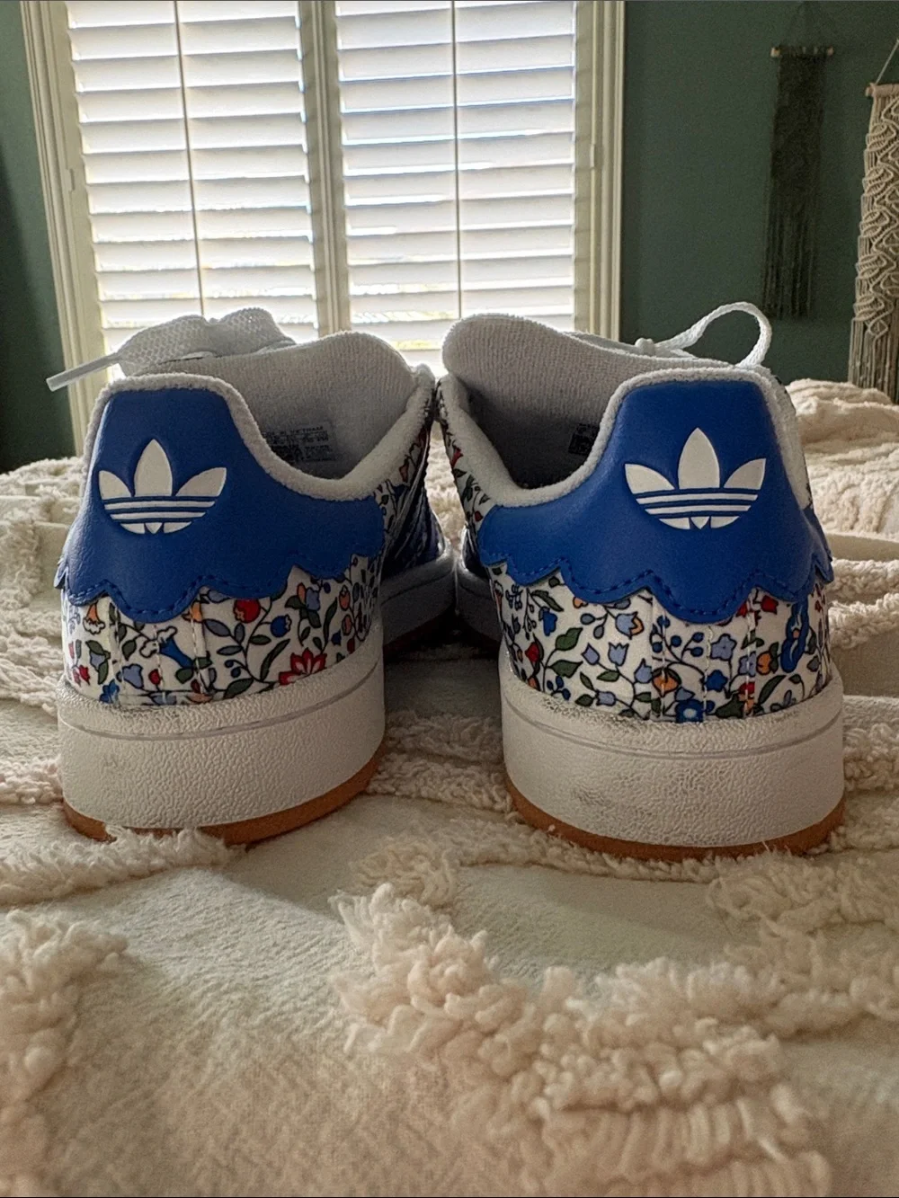 adidas Liberty London Kids White Floral Print Sneakers with Blue Trefoil